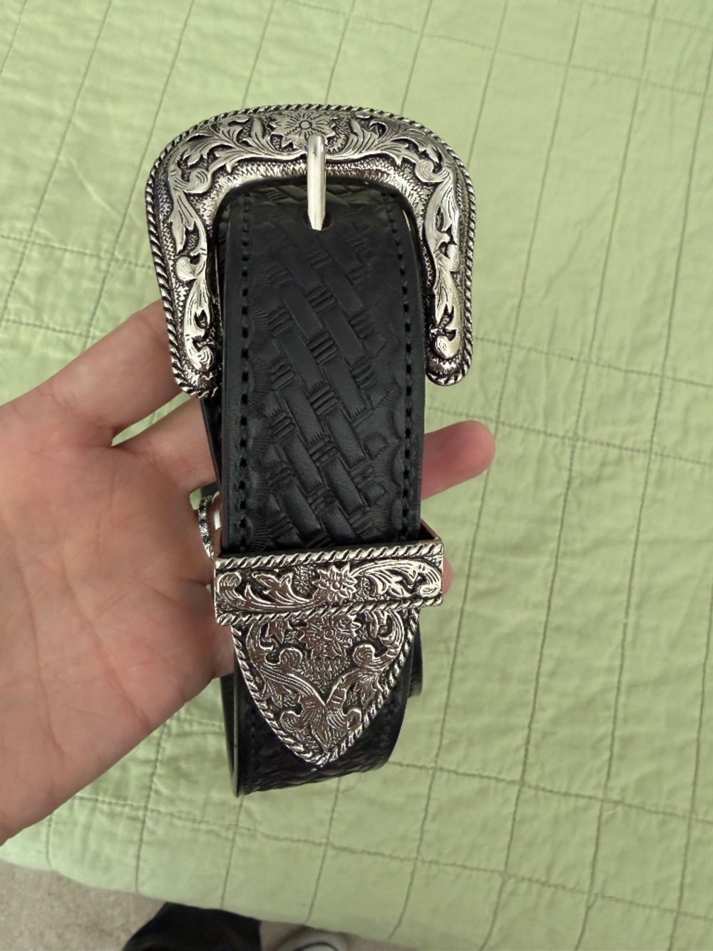 Bullhide Belts Black Basketweave Western Leather Belt Size 38 Made USA